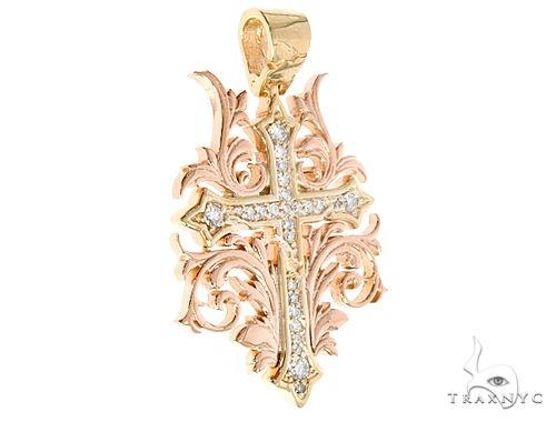 Black Ink Crew Small 14k Two Tone Diamond Filigree Cross Pendant 65102 - Image 2