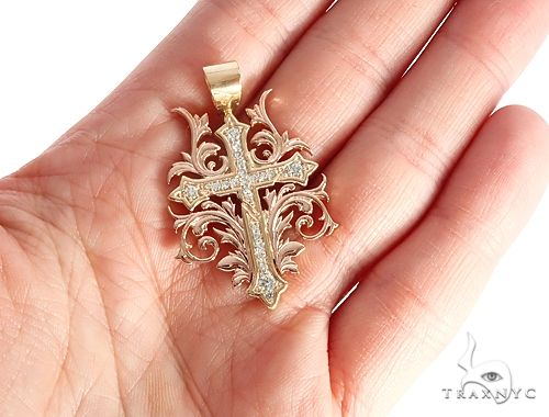Black Ink Crew Small 14k Two Tone Diamond Filigree Cross Pendant 65102 - Image 5