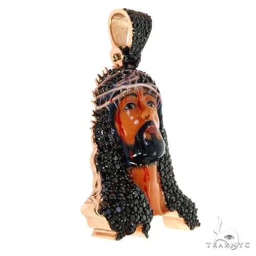 10K Gold Passion Black Diamond Jesus Pendant [Large], photo 2 of 7
