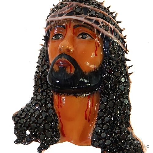10K Gold Passion Black Diamond Jesus Pendant [Large], photo 3 of 7