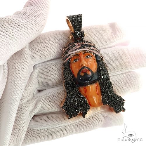 10K Gold Passion Black Diamond Jesus Pendant [Large], photo 7 of 7