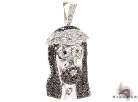 Black and White Diamond Jesus Pendant 31074 - Image 2