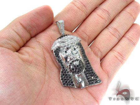 Black and White Diamond Jesus Pendant 31074 - Image 5