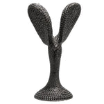 Black diamond-encrusted Spirit of Ecstasy hood ornament with textured silver finish.