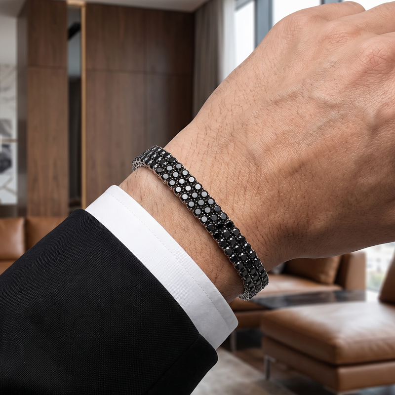 Black Elegance Triple-Row Tennis Bracelet 71647