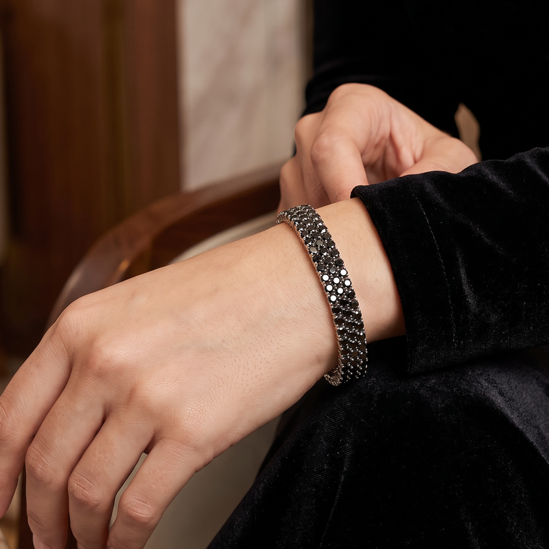 Black Elegance Triple-Row Tennis Bracelet 71647