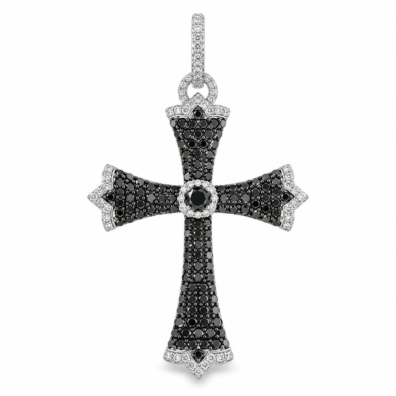 Black and White Diamond Cross Crucifix in 10K gold
