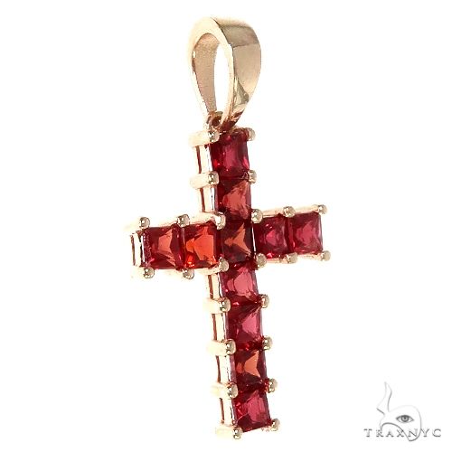 14K Gold Blood Red Princess Cut Sapphire Cross, photo 2 of 6
