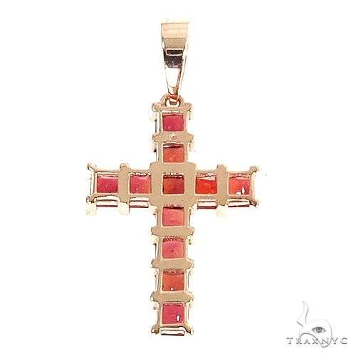 14K Gold Blood Red Princess Cut Sapphire Cross, photo 4 of 6