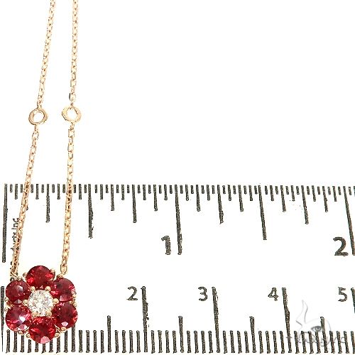 14K Gold Blood Red Sapphire Diamond Flower Necklace, photo 5 of 6