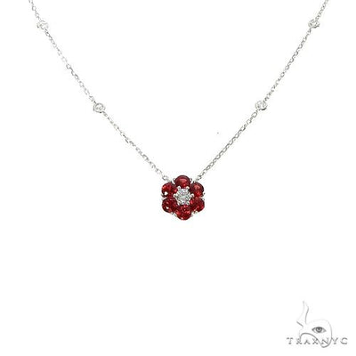 Blood Red Sapphire Diamond Flower Necklace 67224 - Image 1