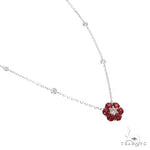 Blood Red Sapphire Diamond Flower Necklace 67224 - Image 2