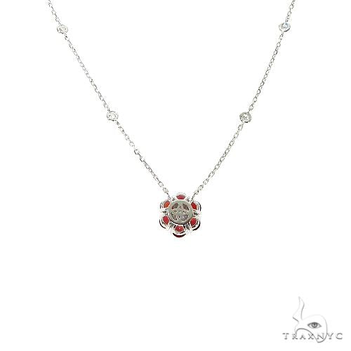 14K Gold Blood Red Sapphire Diamond Flower Necklace, photo 5 of 6