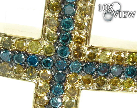 14K Gold Blue Canary Diamond Cross Crucifix, photo 3 of 7