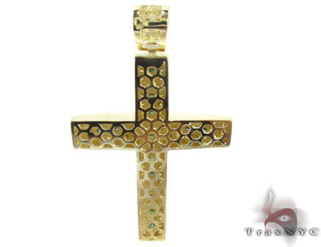 14K Gold Blue Canary Diamond Cross Crucifix, photo 4 of 7