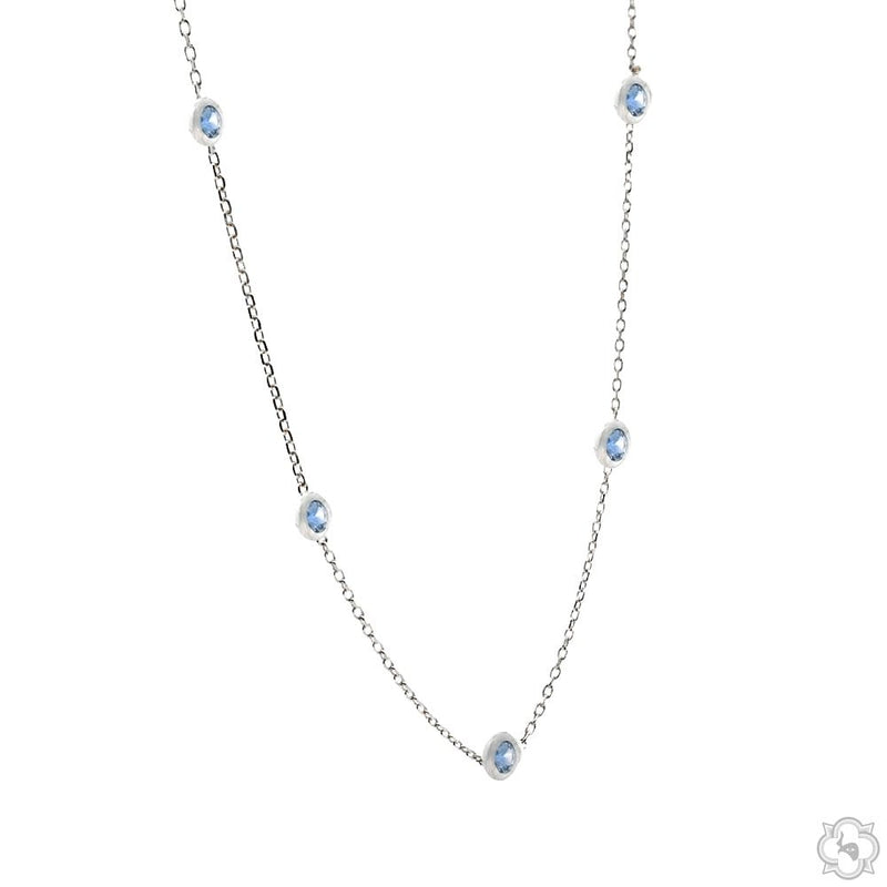 14K Yellow Gold Blue Sapphire Bezel Necklace, view 2