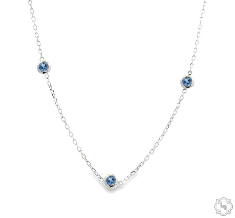 14K Yellow Gold Blue Sapphire Bezel Necklace, view 3