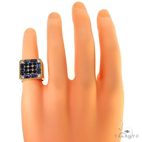 14K Gold Blue Sapphire Diamond Pinky Ring, photo 6 of 6