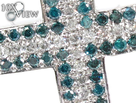 14K White Gold Blue and White Diamond Cross, view 3
