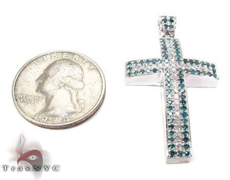 14K White Gold Blue and White Diamond Cross, view 5