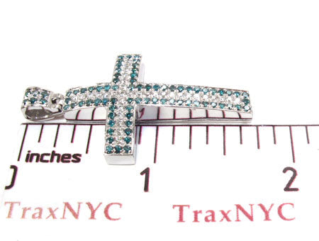 14K White Gold Blue and White Diamond Cross, view 6