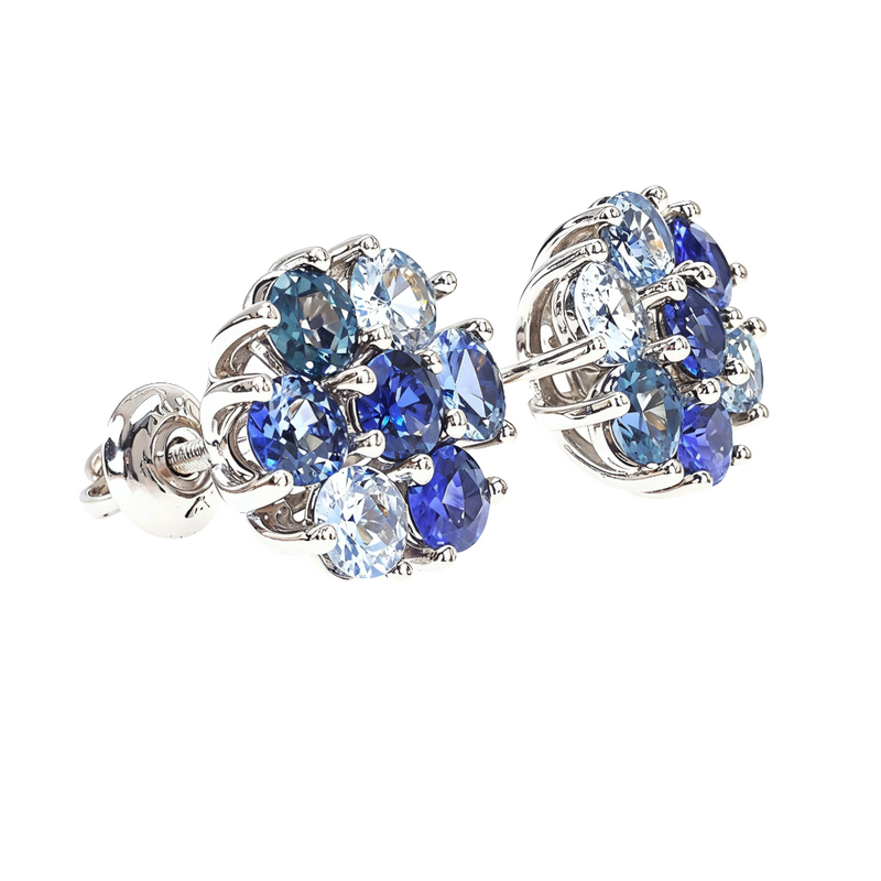 Small Ocean Bloom Sapphire Diamond Flower Earrings 66791