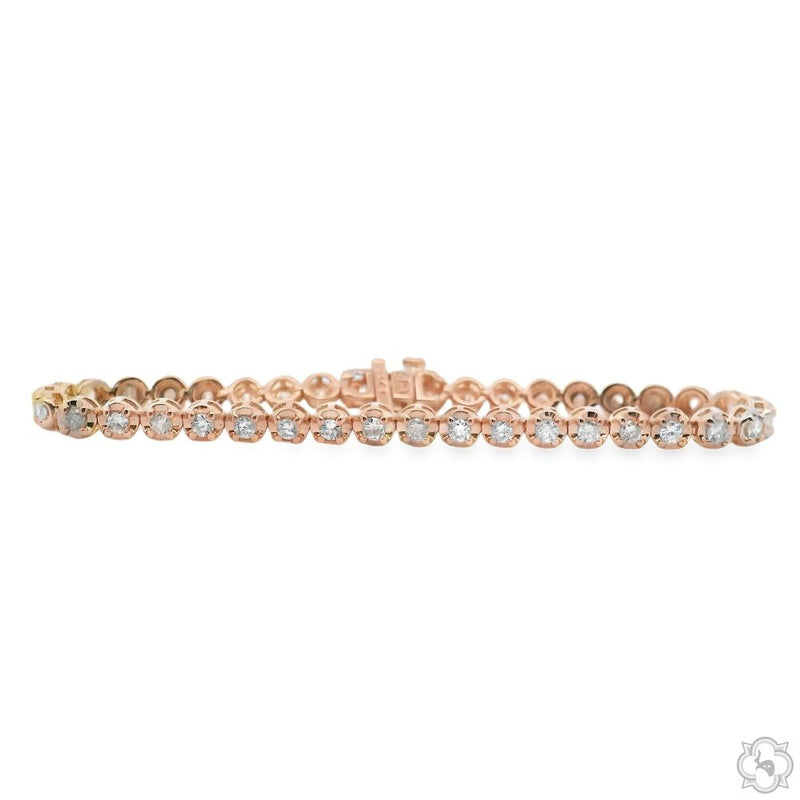 Rose gold diamond bracelet with circular cut stones and secure clasp closure