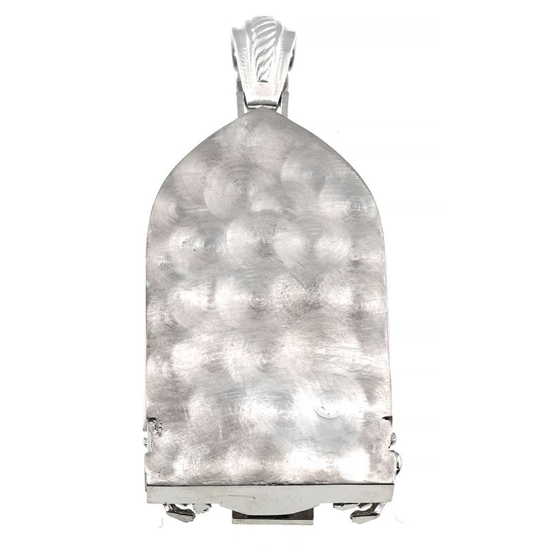 Large silver Cathedral of Light pendant with detailed domes and arch design.