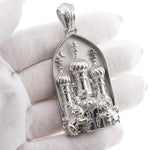 Large silver Cathedral of Light pendant with detailed domes and arch design.