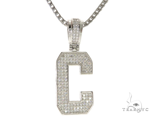 CZ Silver Initial(C) Pendant 24 Inches Franco Chain Set 58471 - Image 1