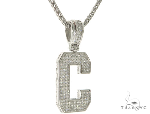 CZ Silver Initial(C) Pendant 24 Inches Franco Chain Set 58471 - Image 2