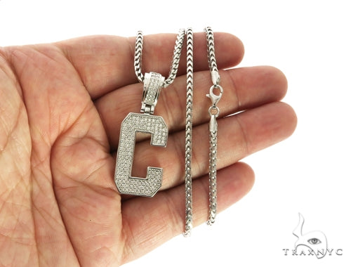 CZ Silver Initial(C) Pendant 24 Inches Franco Chain Set 58471 - Image 4