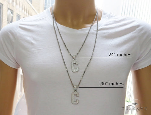 CZ Silver Initial(C) Pendant 24 Inches Franco Chain Set 58471 - Image 7