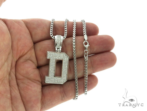 CZ Silver Initial(D) Pendant 24 Inches Franco Chain Set 58472 - Image 4