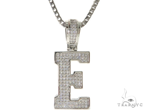 CZ Silver Initial(E) Pendant 24 Inches Franco Chain Set 58473 - Image 1