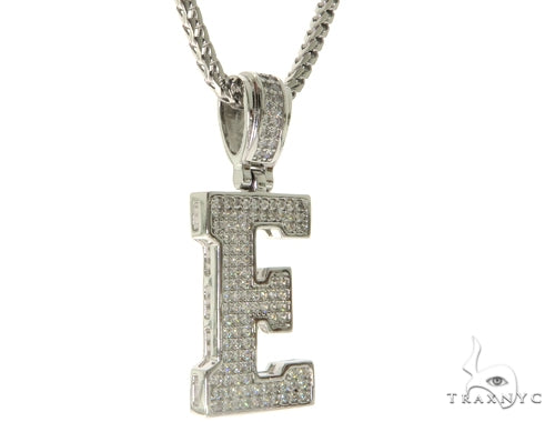 CZ Silver Initial(E) Pendant 24 Inches Franco Chain Set 58473 - Image 2