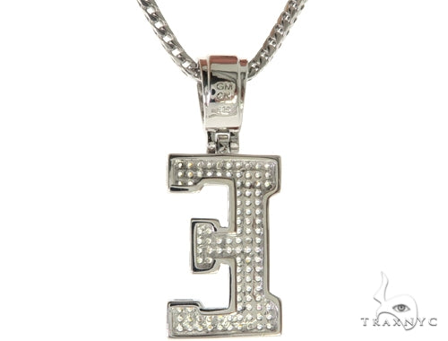 CZ Silver Initial(E) Pendant 24 Inches Franco Chain Set 58473 - Image 3