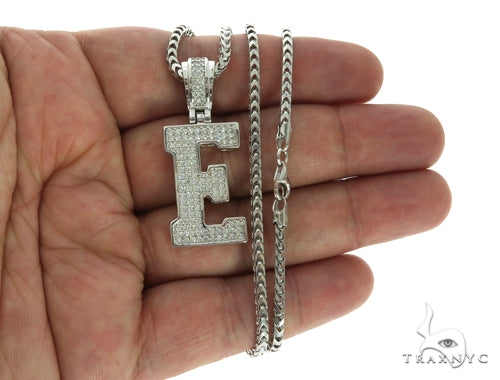CZ Silver Initial(E) Pendant 24 Inches Franco Chain Set 58473 - Image 4