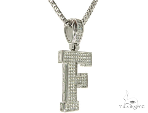 CZ Silver Initial(F) Pendant 24 Inches Franco Chain Set 58474 - Image 2