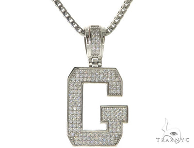 CZ Silver Initial(G) Pendant 24 Inches Franco Chain Set 58475 - Image 1