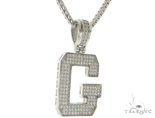 CZ Silver Initial(G) Pendant 24 Inches Franco Chain Set 58475 - Image 2