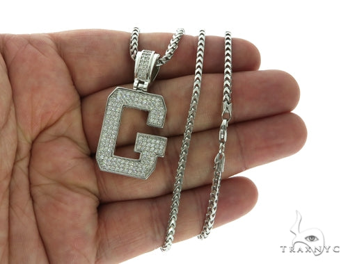 CZ Silver Initial(G) Pendant 24 Inches Franco Chain Set 58475 - Image 4