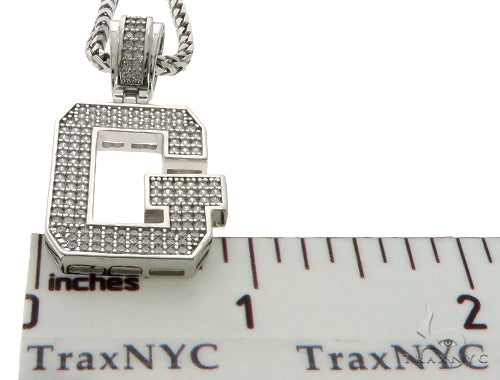CZ Silver Initial(G) Pendant 24 Inches Franco Chain Set 58475 - Image 6