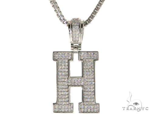 CZ Silver Initial(H) Pendant 24 Inches Franco Chain Set 58476 - Image 1