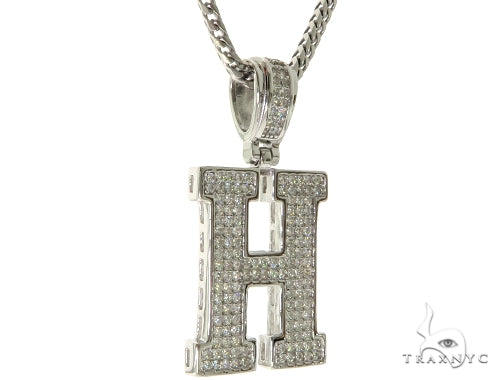 CZ Silver Initial(H) Pendant 24 Inches Franco Chain Set 58476 - Image 2