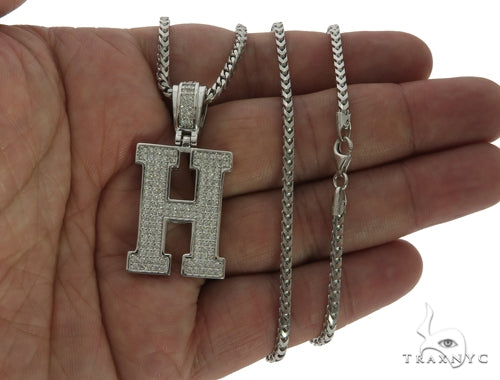 CZ Silver Initial(H) Pendant 24 Inches Franco Chain Set 58476 - Image 4