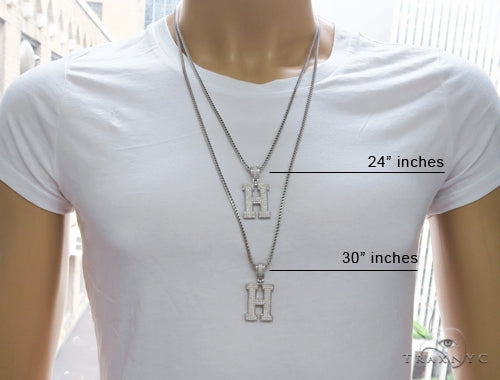 CZ Silver Initial(H) Pendant 24 Inches Franco Chain Set 58476 - Image 7