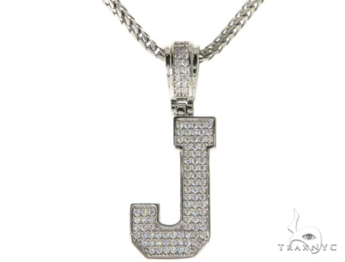 CZ Silver Initial(J) Pendant 24 Inches Franco Chain Set 58478 - Image 1