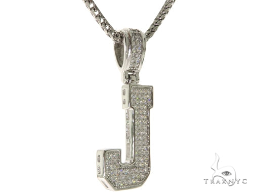 CZ Silver Initial(J) Pendant 24 Inches Franco Chain Set 58478 - Image 2