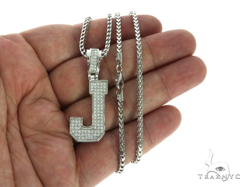 CZ Silver Initial(J) Pendant 24 Inches Franco Chain Set 58478 - Image 4